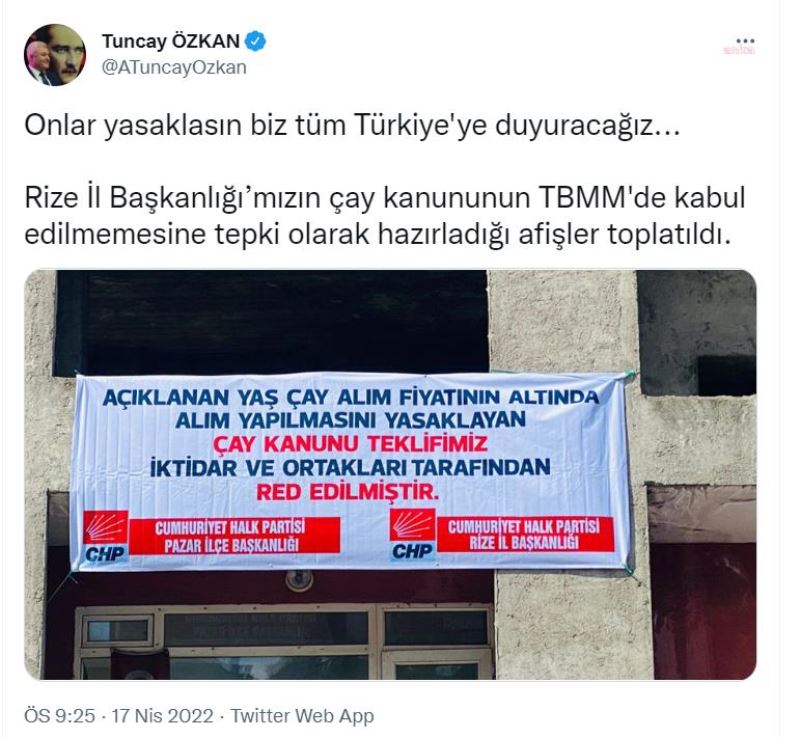 CHP’NİN ÇAY KANUNU TEKLİFİ