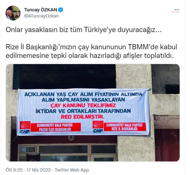 CHP’NİN ÇAY KANUNU TEKLİFİ