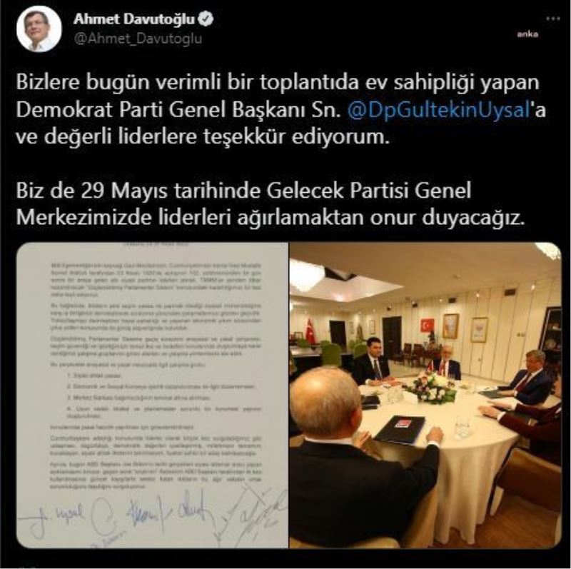 DAVUTOĞLU, DÖRDÜNCÜ BULUŞMANIN 29 MAYIS’TA YAPILACAĞINI AÇIKLADI