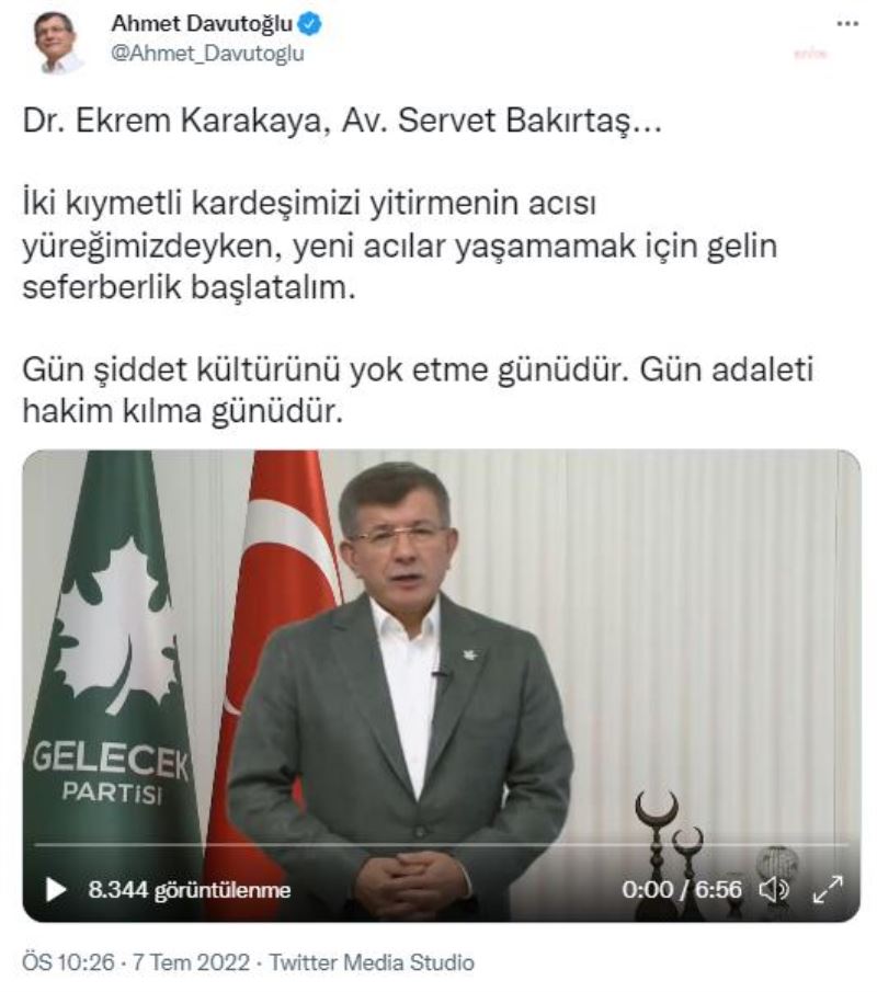 DAVUTOĞLU: ‘GİDERLERSE GİTSİNLER’ DİYEN CUMHURBAŞKANI, DOKTOR EKREM İÇİN BİR TAZİYE MESAJI YAYINLAMADI