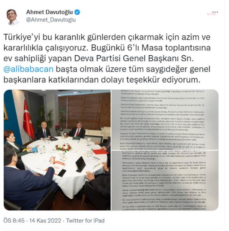 DAVUTOGLU: TÜRKIYE’YI BU KARANLIK GÜNLERDEN ÇIKARMAK IÇIN AZIM VE KARARLILIKLA ÇALISIYORUZ