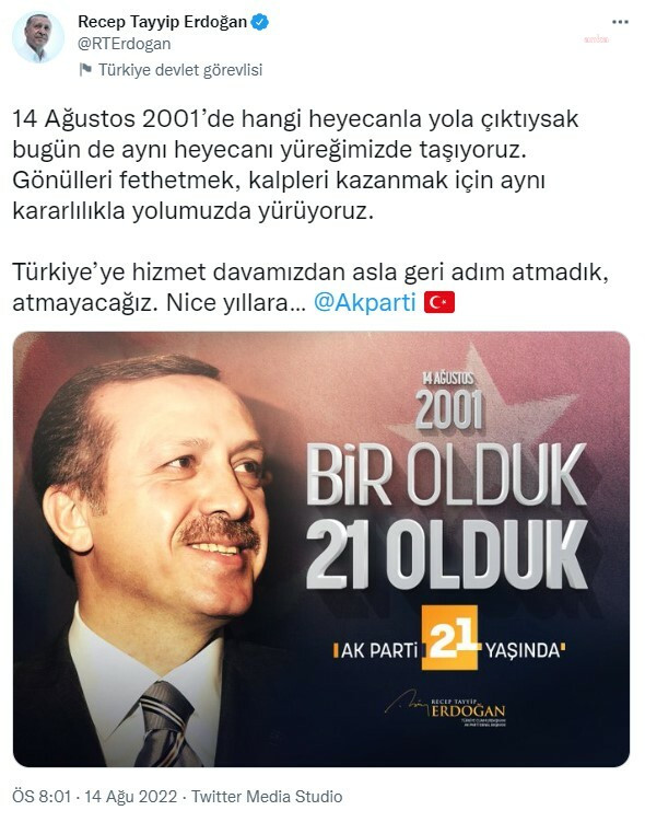 ERDOGAN: 14 AGUSTOS 2001’DE HANGI HEYECANLA YOLA ÇIKTIYSAK BUGÜN DE AYNI HEYECANI YÜREGIMIZDE TASIYORUZ