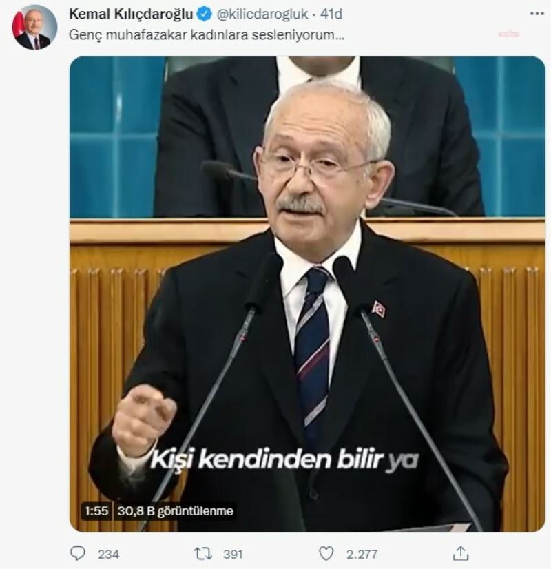 KILIÇDAROĞLU: “GENÇ MUHAFAZAKAR KADINLARA SESLENİYORUM”