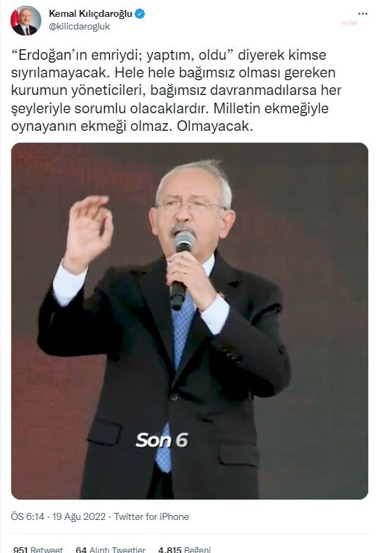 KILIÇDAROGLU: MILLETIN EKMEGIYLE OYNAYANIN EKMEGI OLMAZ. OLMAYACAK