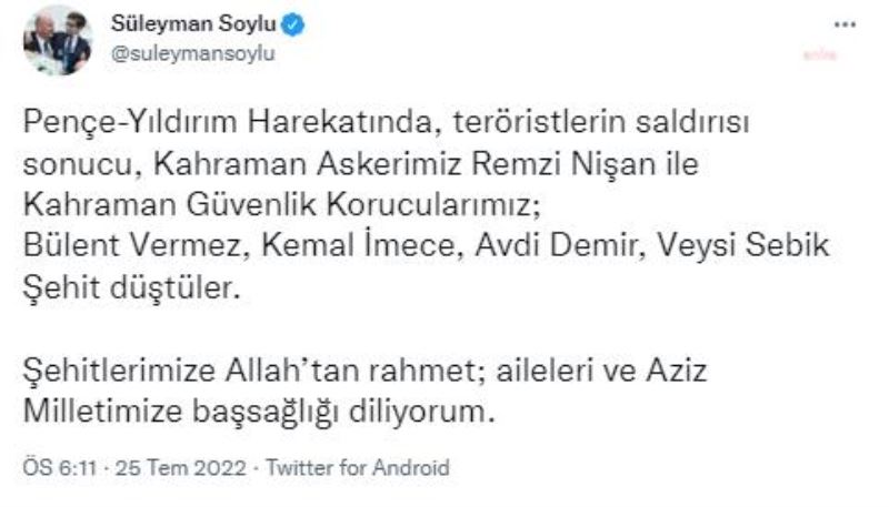 PENÇE YILDIRIM HAREKAT BÖLGESİNDE 5 ŞEHİT