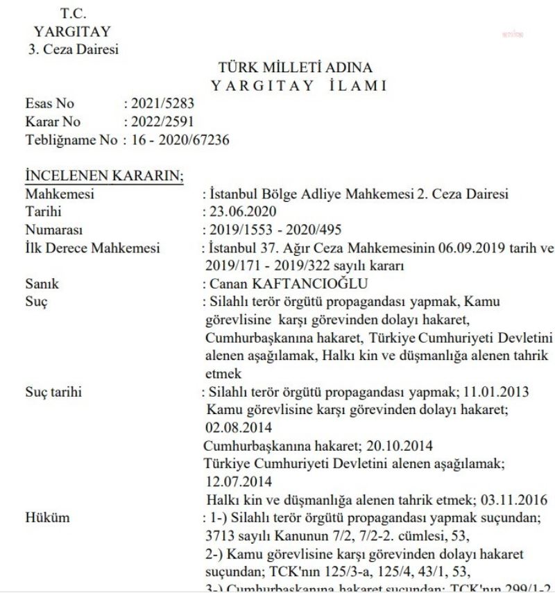 YARGITAY, KAFTANCIOĞLU